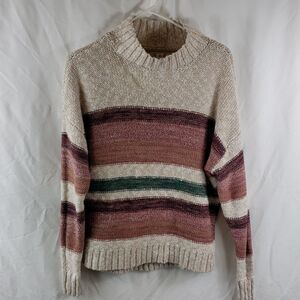 Melrose And Market Women's XXS Beige Red Green Striped Oversized Sweater